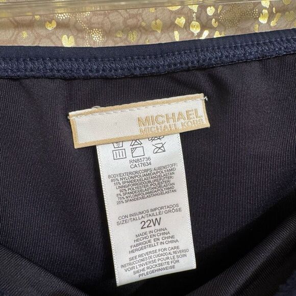 Michael Kors Navy Blue Shirred High Waist Plus Size Hipster Swim Bottom 22W - Picture 6 of 8